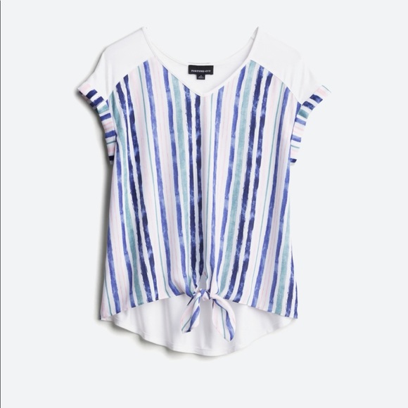 Fortune + Ivy Tops - Striped Tie front Tee